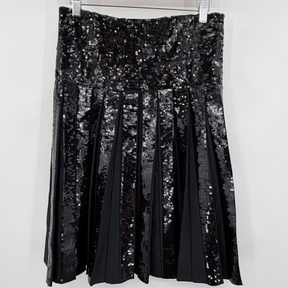 Apparalel Black Sequin Pleated Midi Skirt Women Large Elastic Waist Party Shine